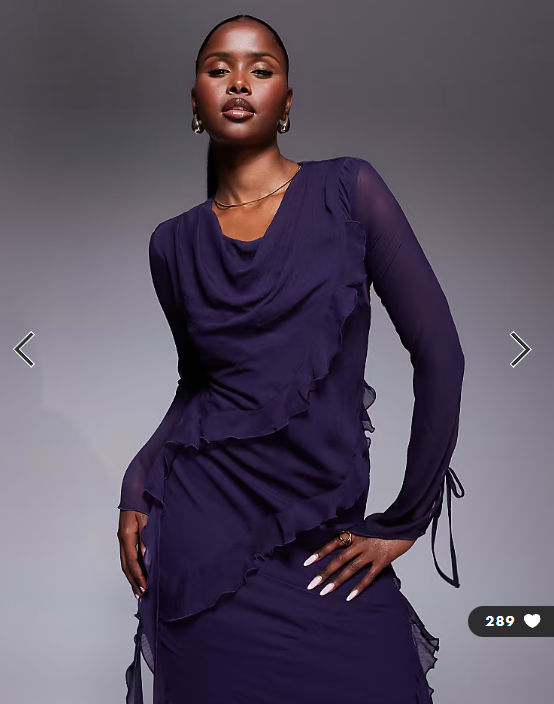 Daska chiffon maxi dress with frill details in purple