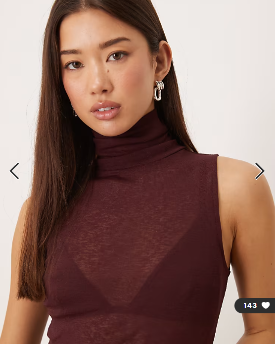 ASOS DESIGN gauzy sheer mesh roll neck sleeveless top in burgundy
