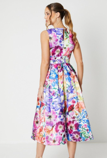 All Over Floral Print Twill Midi Dress