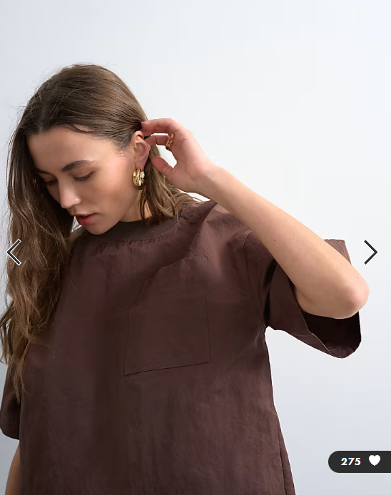 Topshop structured woven tee in chocolate