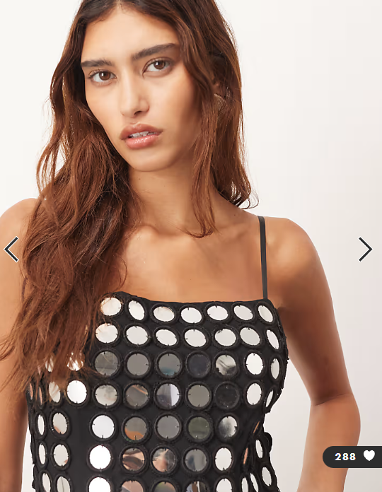 Arrange - mirror embellished minimal longline cami top in black