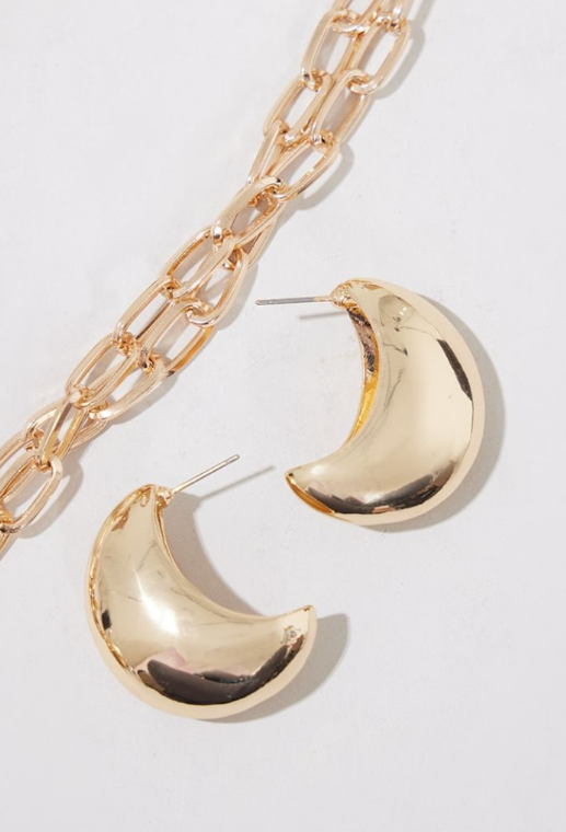 Gold Curved Drop Earrings
