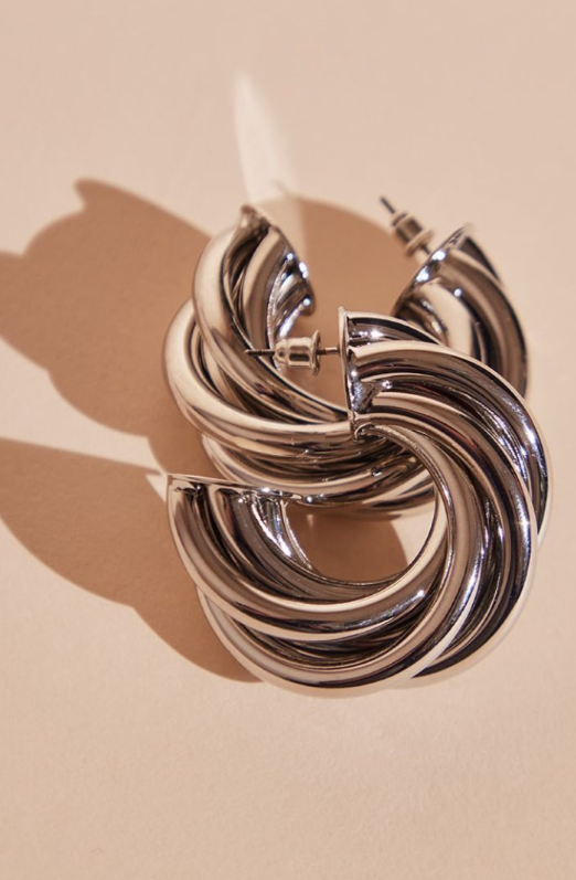 Silver Thick Chunky Twist Hoop Earrings