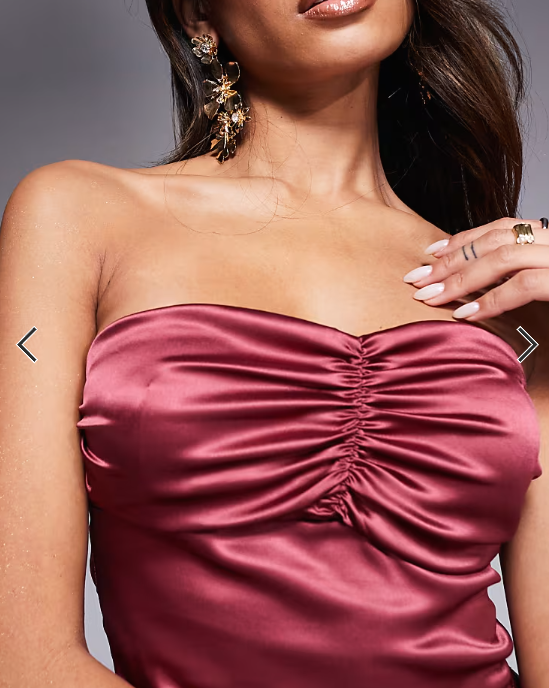 ASOS DESIGN co-ord stretch satin ruched bust bandeau top in berry