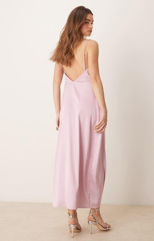 Vila - satin cowl neck maxi dress in orchid pink