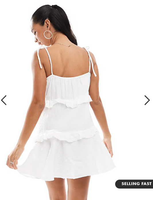 New Look tiered mini sundress in white