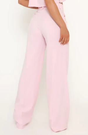 High Waist Wide Leg Tailored Trousers In Pink