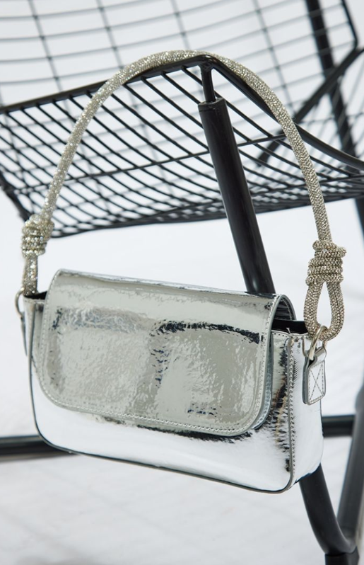 PLT- Silver Metallic Diamante Knot Handle Shoulder Bag