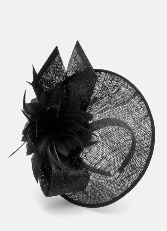 Asymmetric Disk Fascinator With Feather Detail