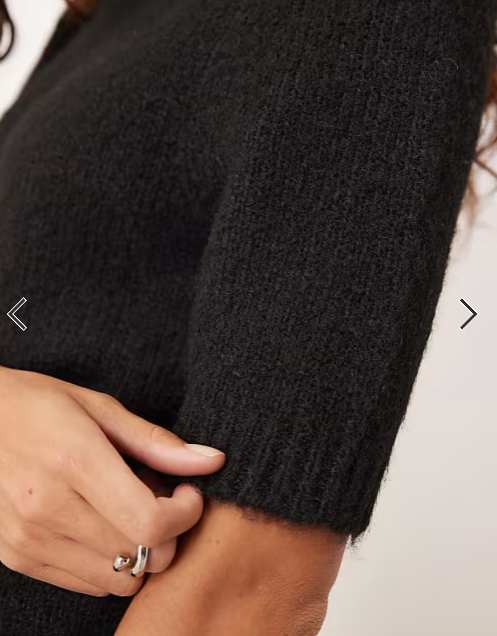Pretty Lavish fluffy knit high neck short sleeve jumper in black