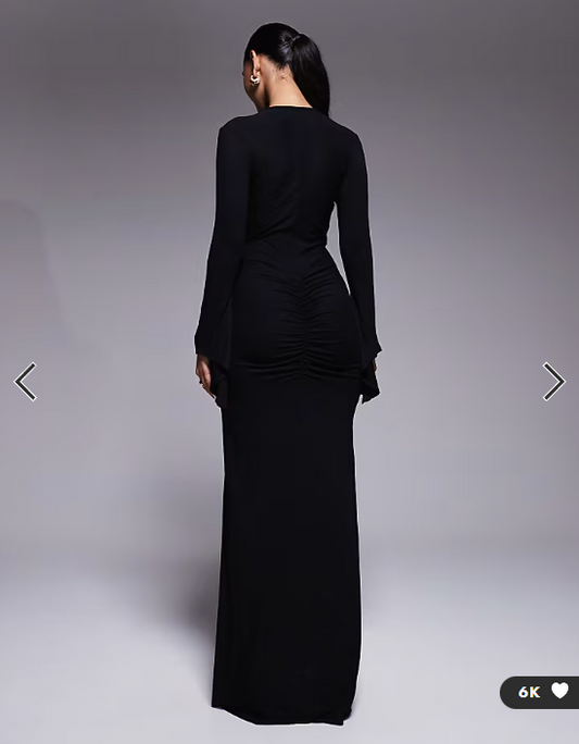 ASOS DESIGN asymmetrical angel sleeve maxi dress in black