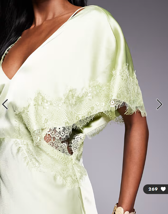 ASOS DESIGN satin one shoulder maxi dress with lace trim in sage green