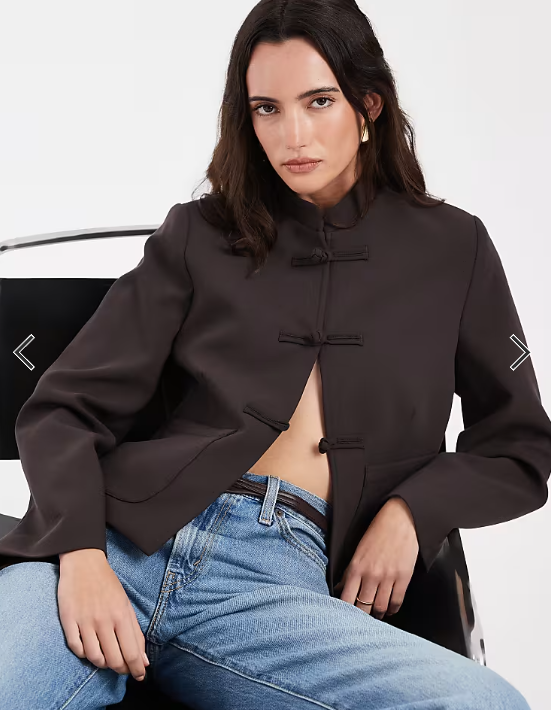 ASOS DESIGN boxy chuck on mandarin collar blazer in brown