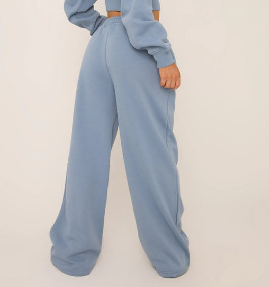 Tie Waist Swirl Graphic Detail Straight Leg Joggers In Blue