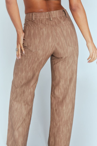 Brown Washed Faux Leather Belted Straight Leg Trousers