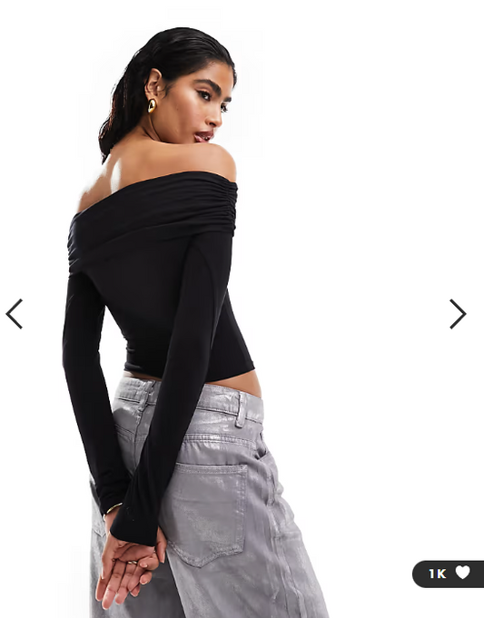 ASOS DESIGN slinky bardot long sleeve top in black