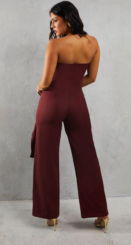 Bandeau Ruched Draped Side Wide Leg Jumpsuit