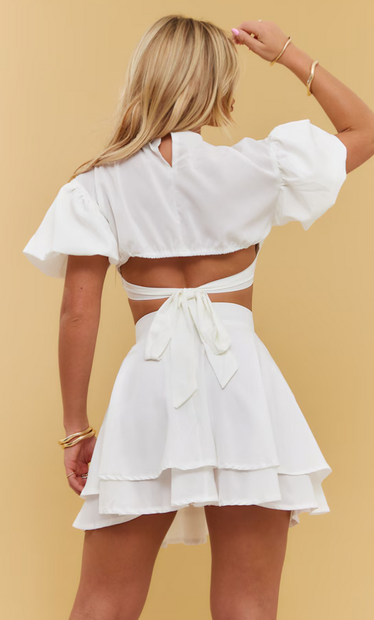 White Woven Tie Back Floaty Crop Top