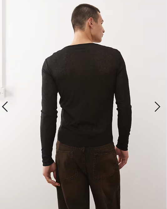 COLLUSION slim mesh long sleeve t-shirt in black
