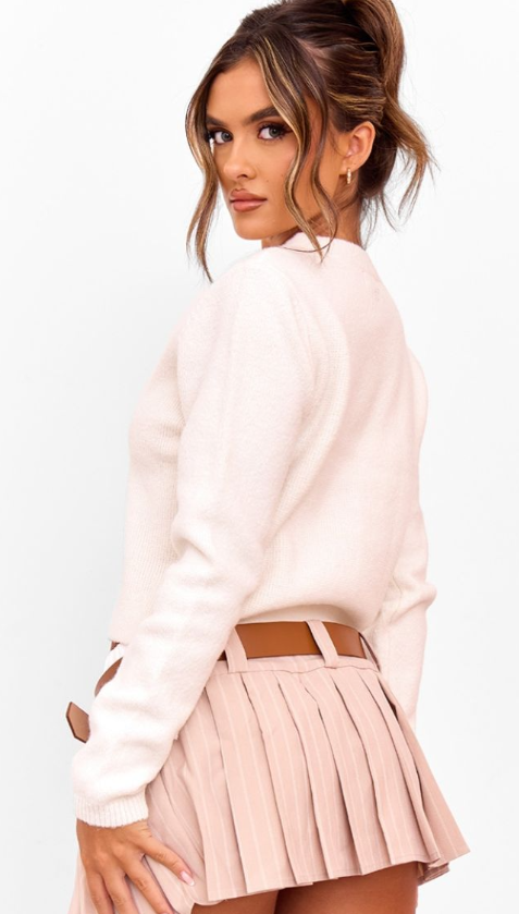 Cream Knit Asymmetric Button Up Cardigan