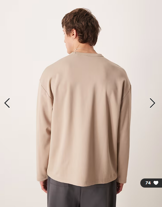 ASOS DESIGN breatheMAX™ heavyweight oversized long sleeve T-shirt in stone cotton blend.