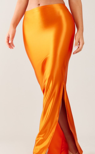 Rust Stretch Satin Split Side Maxi Skirt