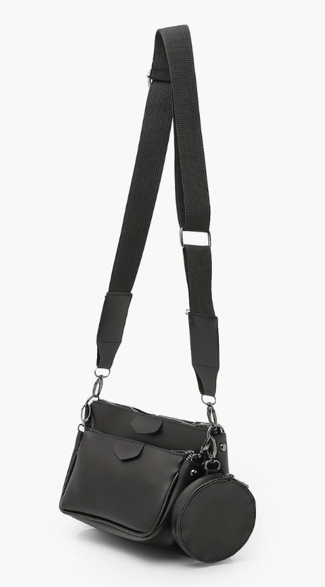 Faux Leather Multi Pocket Cross Body Bag - black