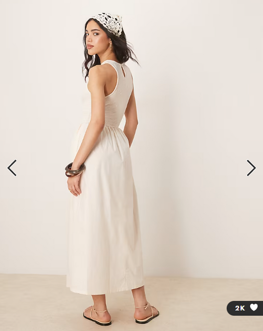 ASOS DESIGN racer crinkle bodice poplin skirt midi dress in cream