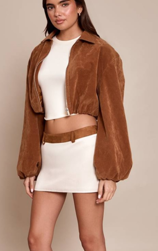 PLT suede balloon sleeve covered placket jacket