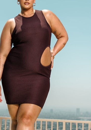 Plus Chocolate Ribbed Cut Out Waist