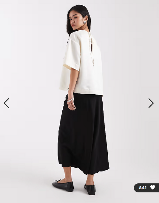 Pieces matte satin midi skirt in black