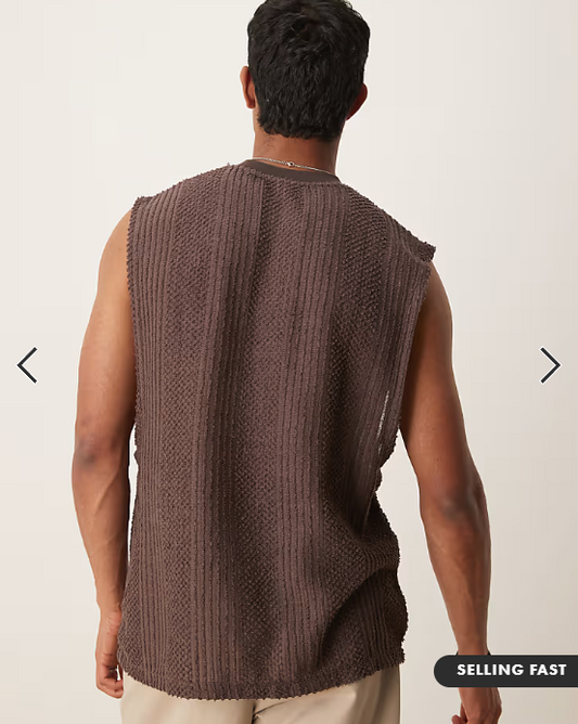 ASOS DESIGN oversized vest in brown textured fabric.
