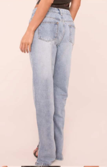 Rebellious - Mid Wash Straight Leg Side Split Hem Jeans - Tashi
