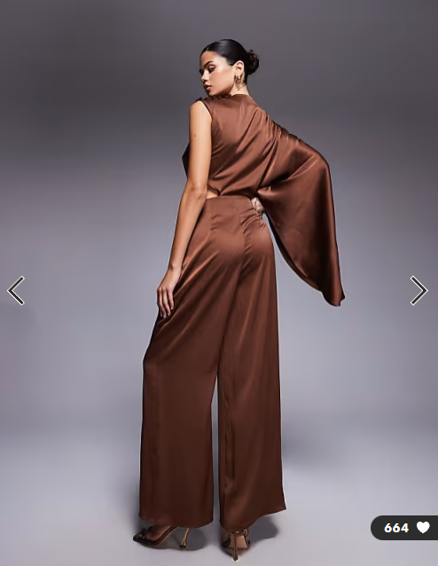 ASOS DESIGN satin one sleeve cut out jumpsuit in chocolate
