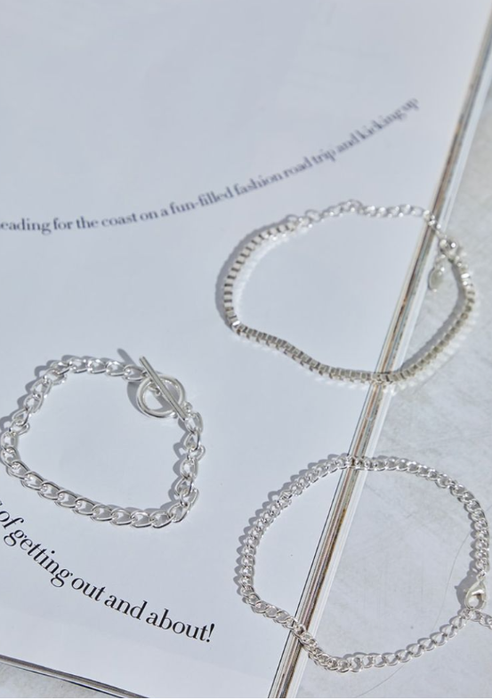 Recycled Silver Chunky Multi Chain T-Bar Bracelet Pack