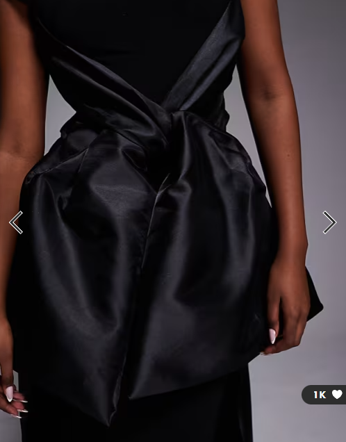 ASOS DESIGN Premium maxi dress with satin contrast bow front and train in black