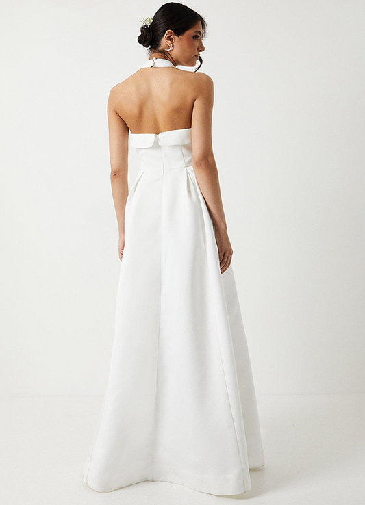 Bow Detail Structured Full Skirted Maxi Dress