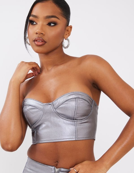 Gunmetal Metallic Look Coated Bandeau Top