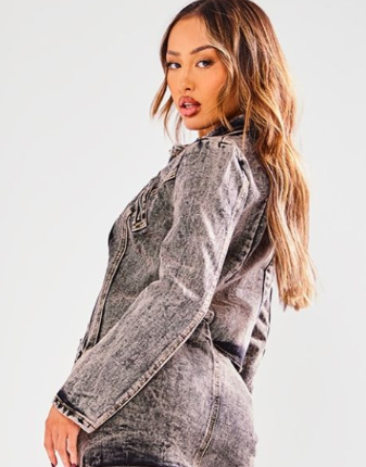 Plt - Petite Dark Vintage Wash Zip Detail Cropped Denim Jacket
