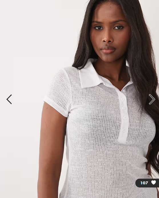 ASOS DESIGN sheer collared short sleeve top in white