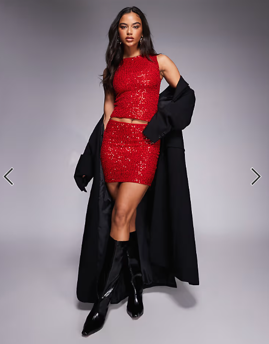Kaiia exclusive sequin tank top co-ord in red