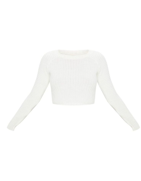 Plt - White Cropped Rib Knit Jumper
