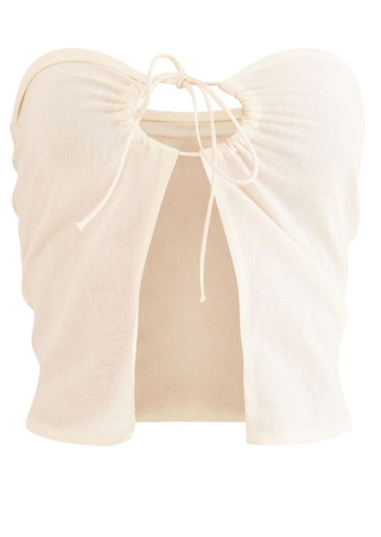 Cream Linen Feel Split Front Tie Front Bandeau