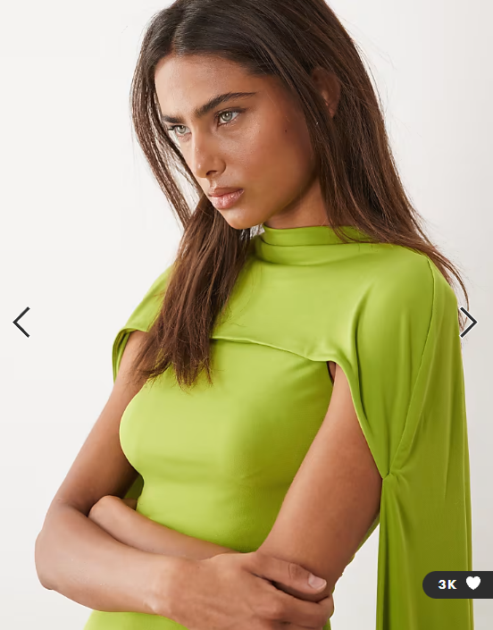 ASOS DESIGN slinky sleeveless maxi dress with extreme cape shoulder detail in bright green
