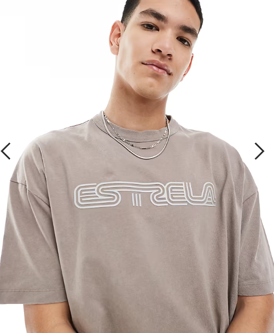 ASOS DESIGN heavyweight boxy oversized T-shirt in washed stone with rubber text graphic