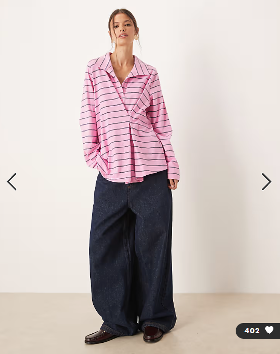 ASOS DESIGN tuck detail rugby top in pink and navy stripe