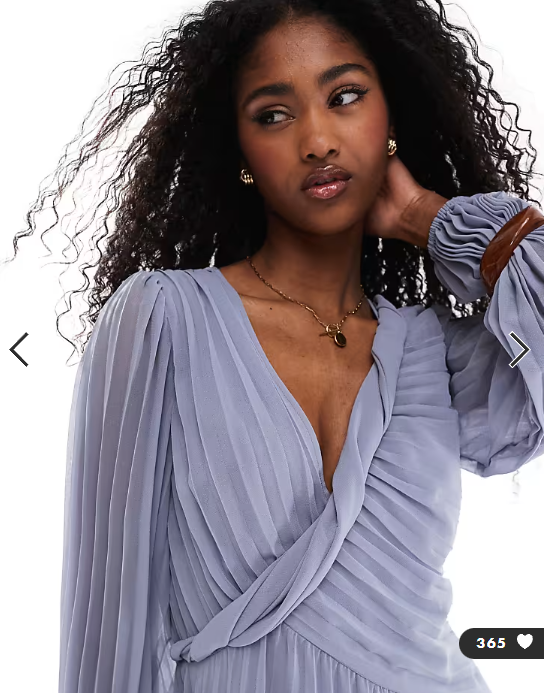 Asos - twist detail wrap front pleated midi dress in dusky blue