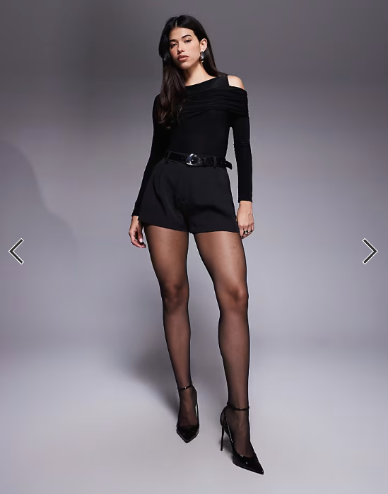 ASOS DESIGN cold shoulder drape slinky bodysuit in black