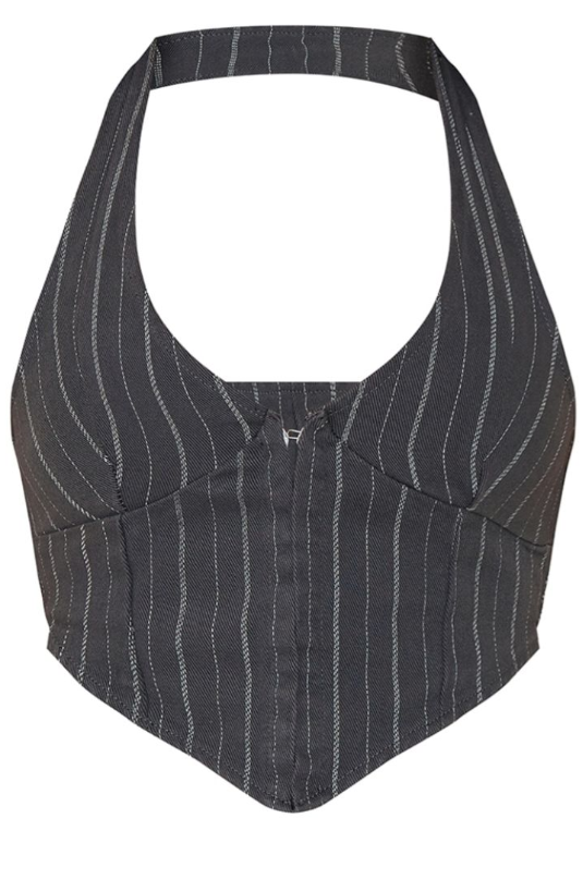 Charcoal Pinstripe Denim Halterneck Top