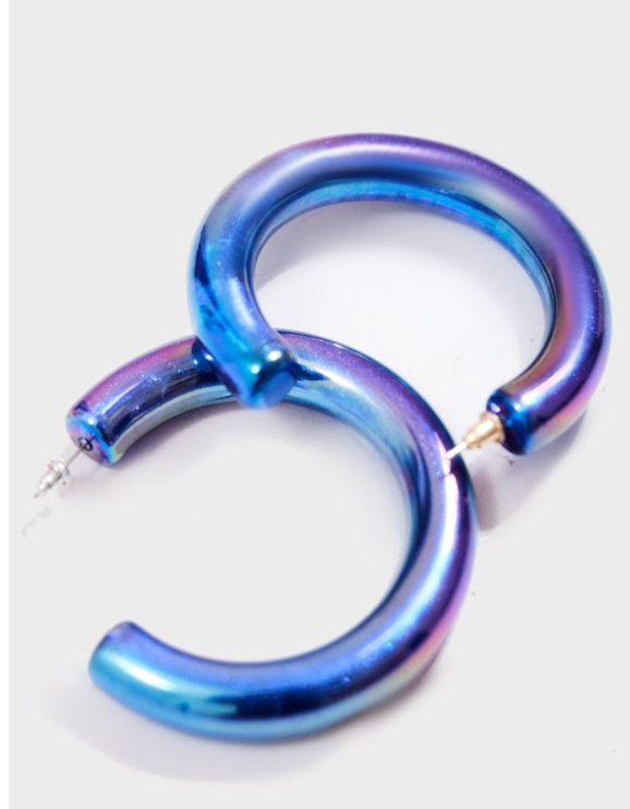Blue Metallic Chunky Hoop Earrings